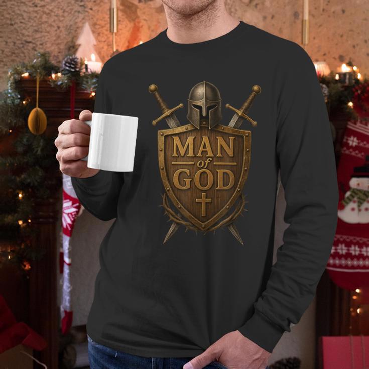 Faithful Warrior Man Of God Christian Men Knight Armor Dad Men Long Sleeve T-Shirt