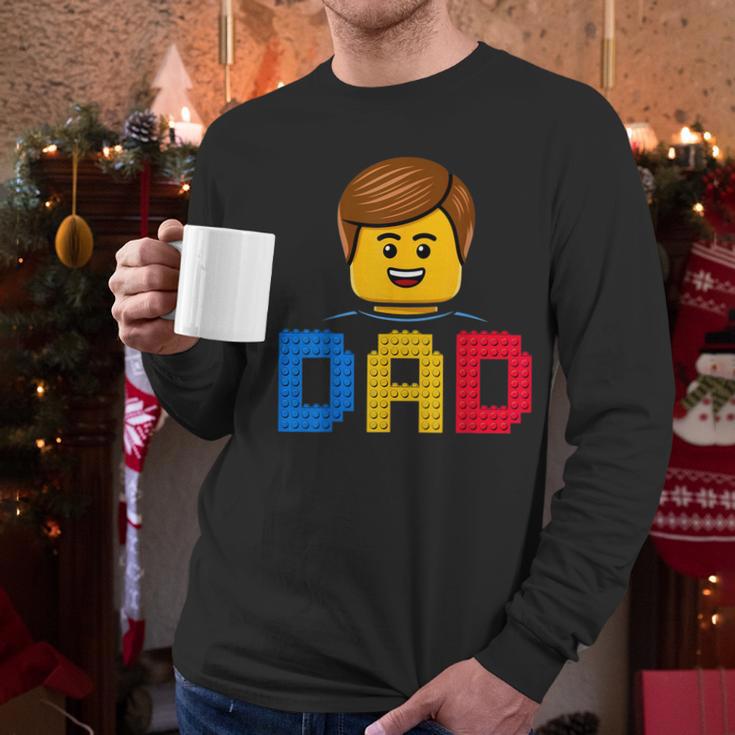 Family Dad Master Builder Building Bricks Blocks Fathers Day Men Long Sleeve T-Shirt