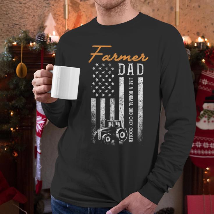 Farmer Dad Like A Normal Dad Only Cooler USA Flag Farming Men Long Sleeve T-Shirt