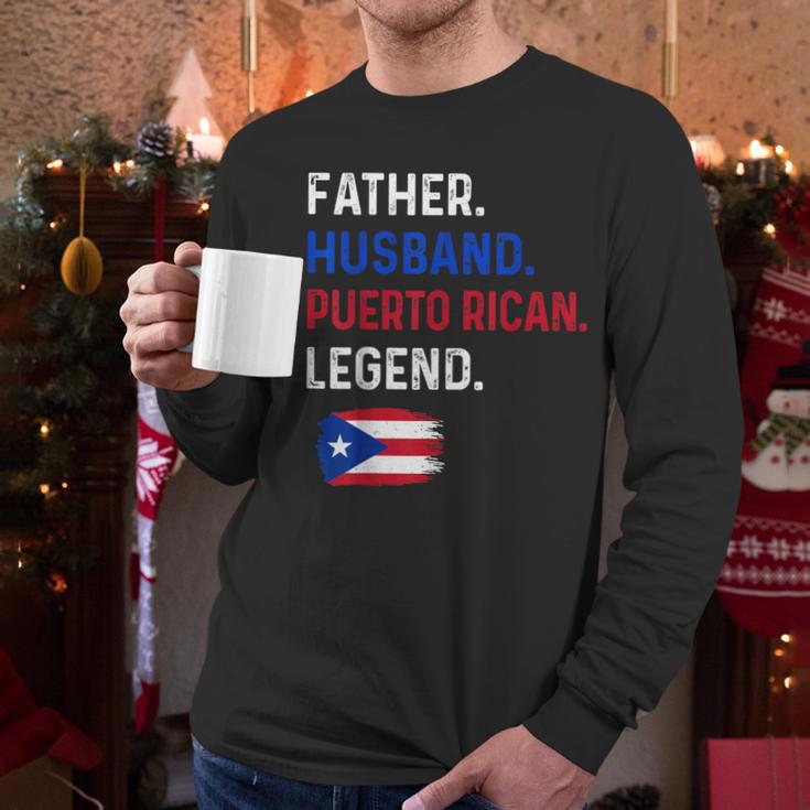 Father Husband Puerto Rican Legend Proud Dad Rico Flag Men Long Sleeve T-Shirt