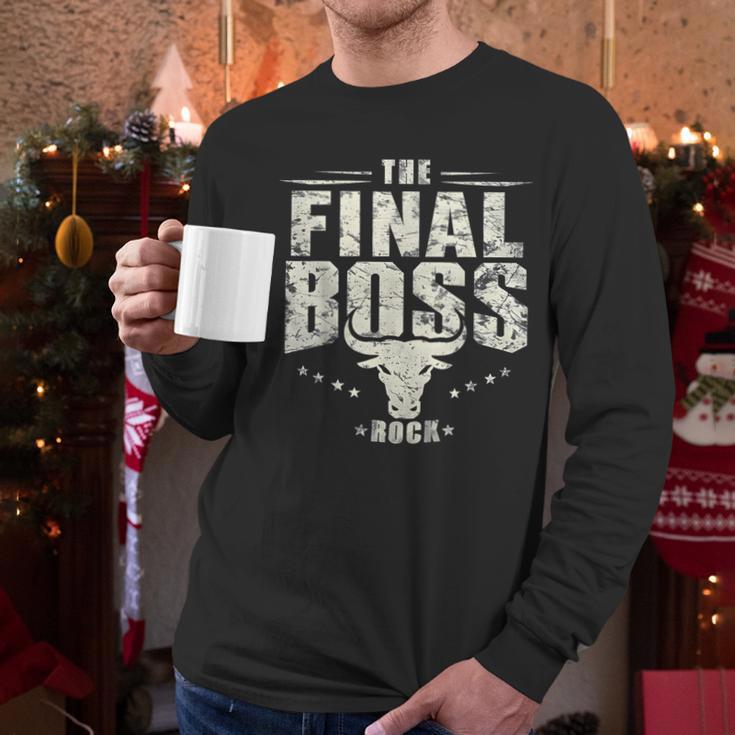 The Final Boss Vintage Rock Bull Fun Tee For Strong Dads Men Long Sleeve T-Shirt The Final Boss Vintage Rock Bull Fun Tee For Strong Dads Men Long Sleeve T-Shirt