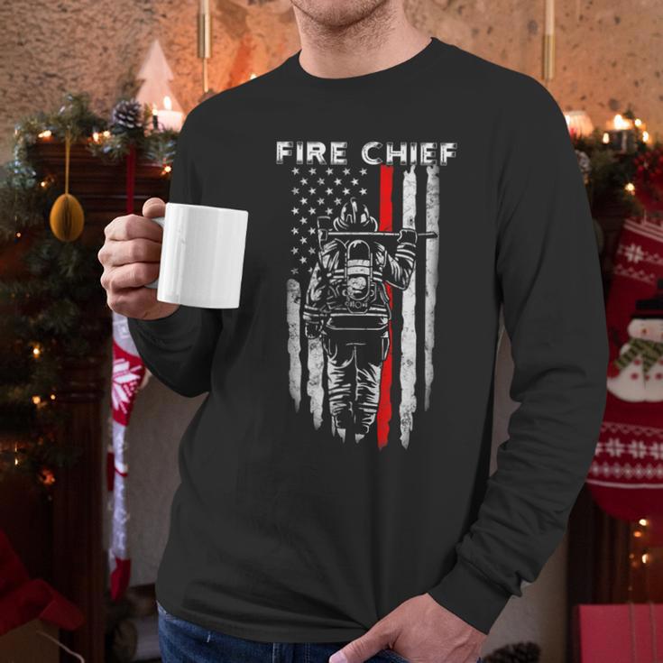 Fire Chief American Flag Gifts For Fire Chief Dad Grandpa Men Long Sleeve T-Shirt