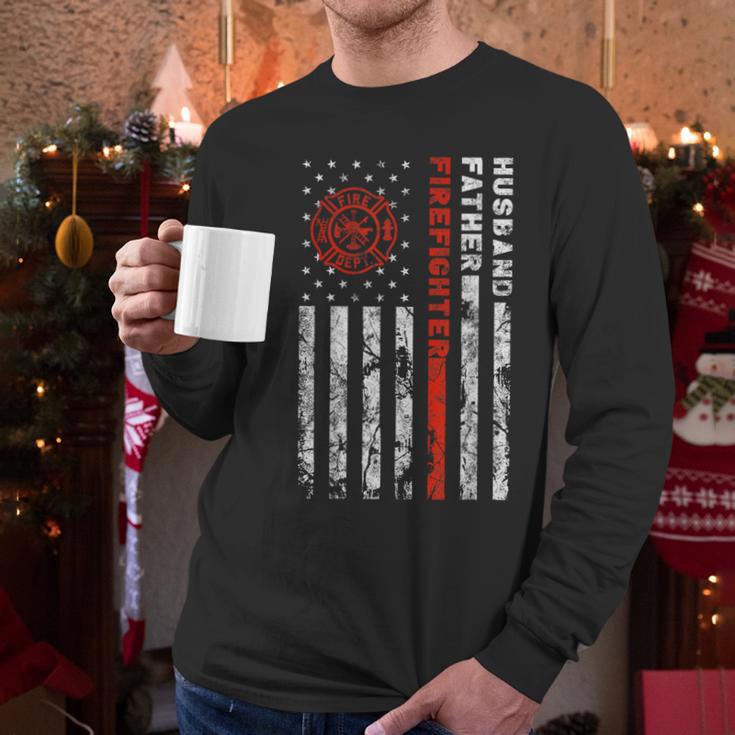 Firefighter Husband Father Fireman For Dad Men Long Sleeve T-Shirt