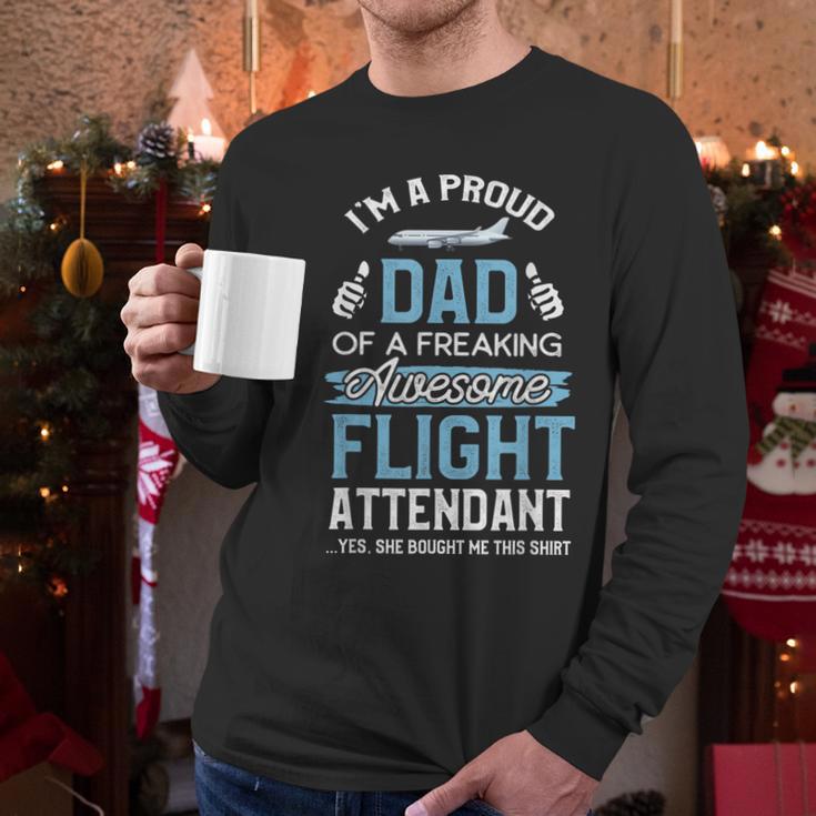 Flight Attendant Shirt For Dad Father Flight Attendant Men Long Sleeve T-Shirt