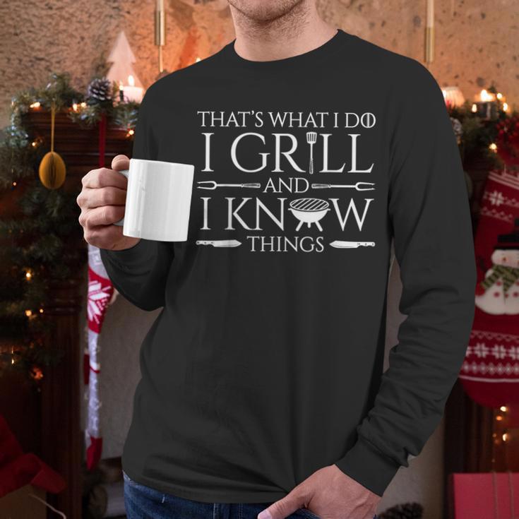 Fun I Grill And Know Things Meat Lover Barbecue Dad Small Men Long Sleeve T-Shirt