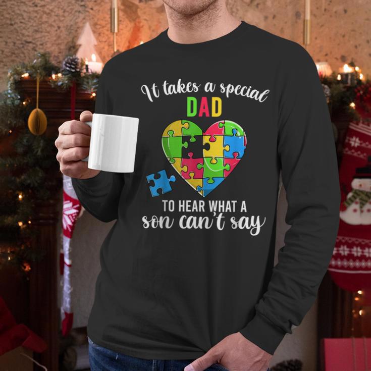 Fun Heart Puzzle Shirts Dad Autism Awareness Family Support Men Long Sleeve T-Shirt