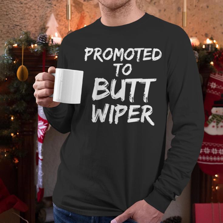 Fun New Dad Joke Baby Shower Gag Promoted To Butt Wiper Men Long Sleeve T-Shirt