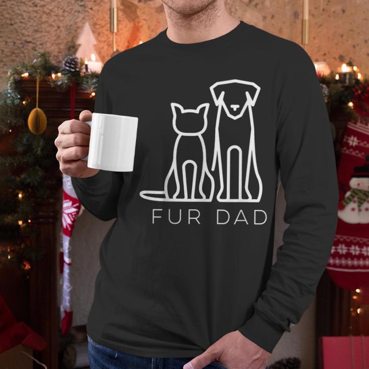 Fur Dad Pet Lover Cat Dog Dad Husband Fathers Day Wife Men Long Sleeve T-Shirt