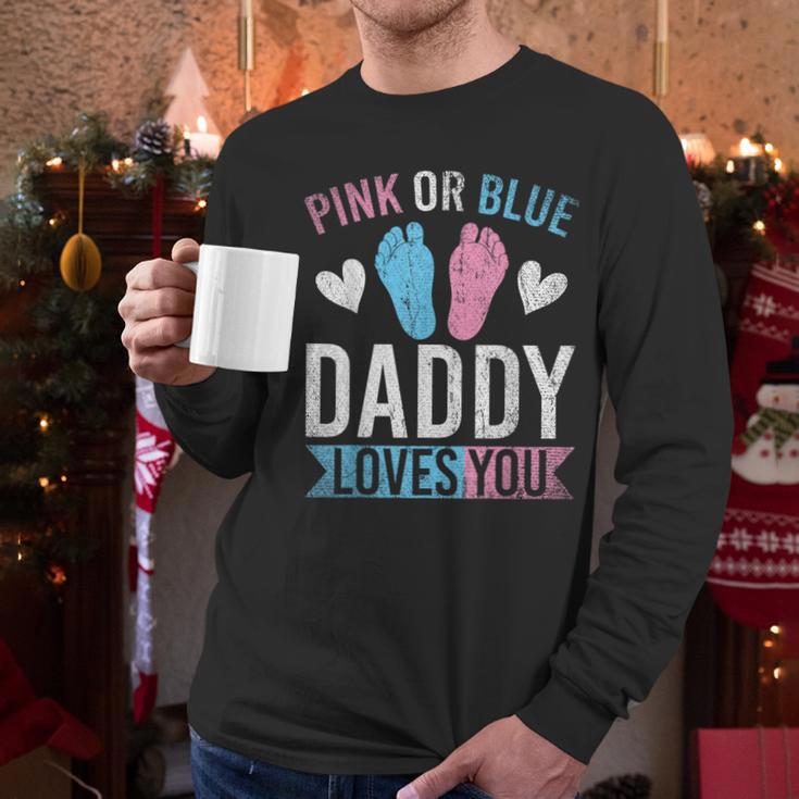 Future Dad Pink Or Blue Daddy Loves You Gender Reveal Men Long Sleeve T-Shirt