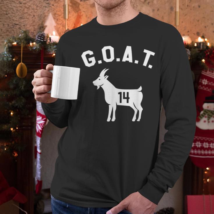 GOAT Number 14 Greatest Of All Time Dad Joke Men Long Sleeve T-Shirt