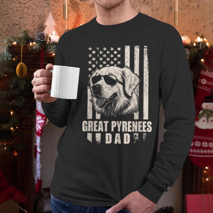 Great Pyrenees Dog Dad American Flag For Father Men Men Long Sleeve T-Shirt