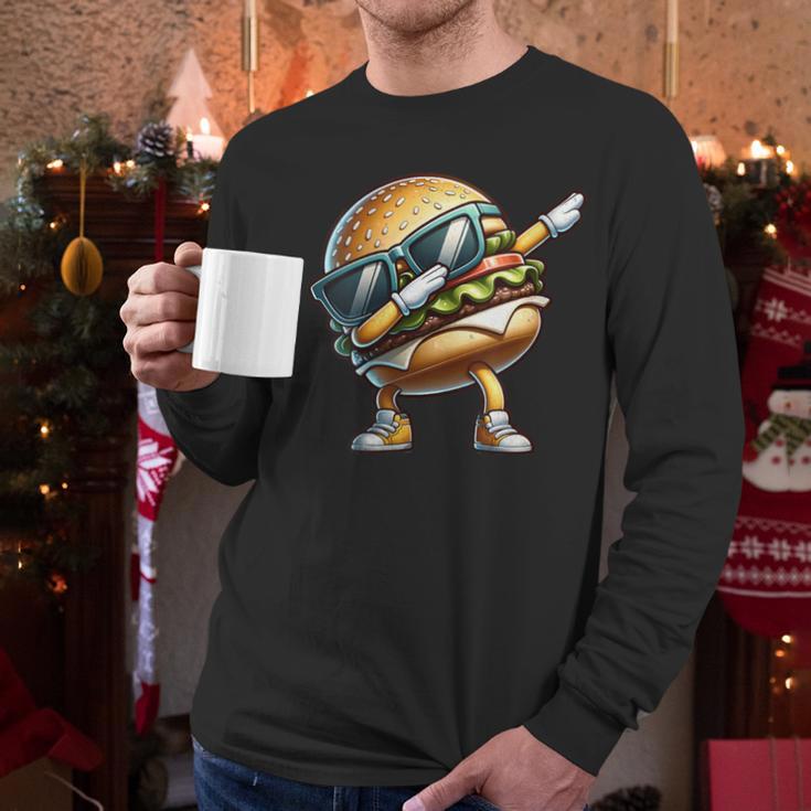 Hamburger Dabbing Kids Men Women Dab Dance Cheeseburgers Dad Men Long Sleeve T-Shirt