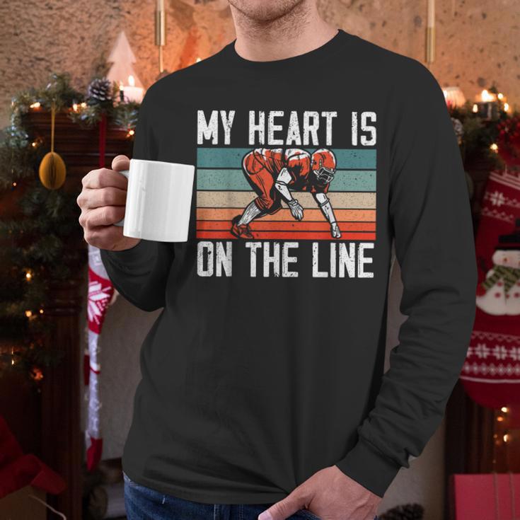 My Heart Is On The Line Football Mom Dad Offensive Lineman Men Long Sleeve T-Shirt