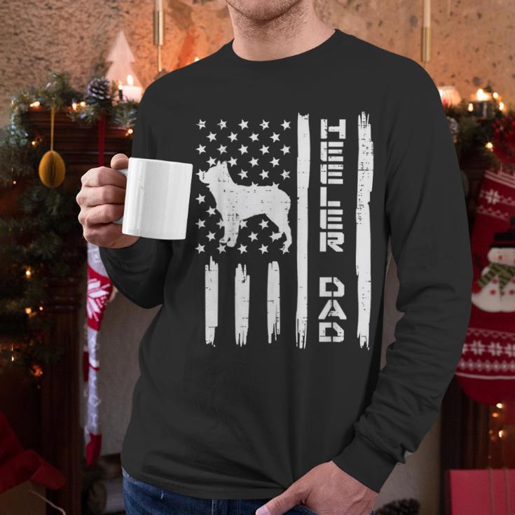 Heeler Dad Flag Vintage Blue Red Cattle Dog Patriot Men Men Long Sleeve T-Shirt