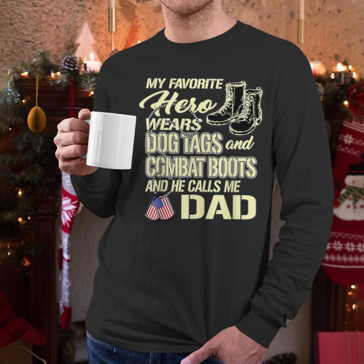 Hero Wears Dog Tags Combat Boots Proud Army Dad Father Men Long Sleeve T-Shirt