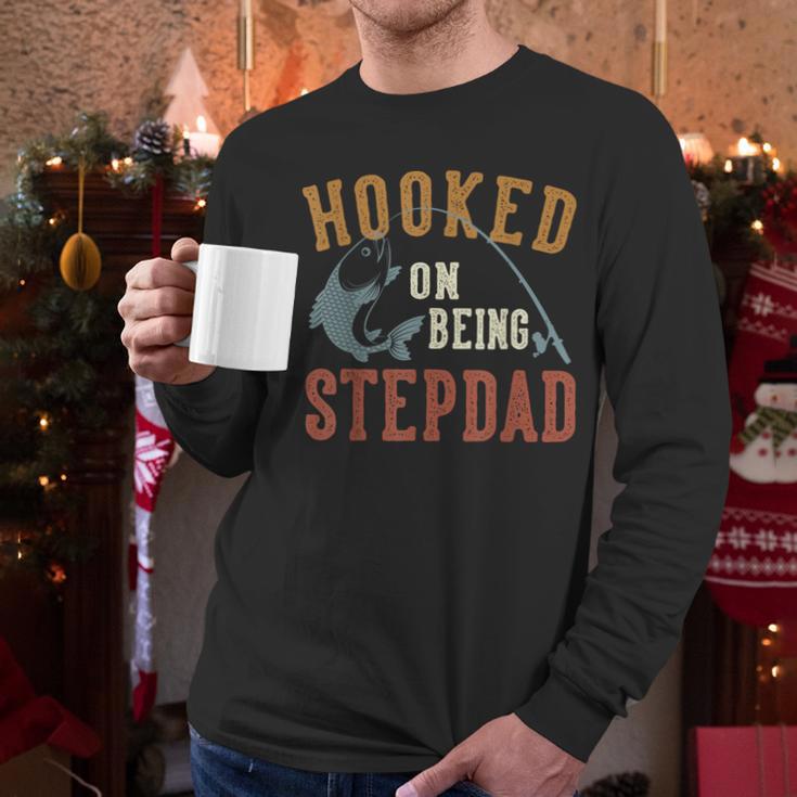 Hooked On Being Stepdad Father's Day Fishing Stepdad Men Long Sleeve T-Shirt