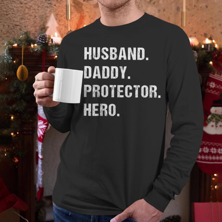 Husband Daddy Protector Hero For Dad Wife Small Men Long Sleeve T-Shirt