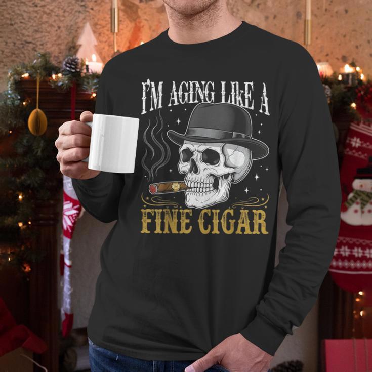 I'm Aging Like a Fine Cigar Skull Dad Retro Adult Men Long Sleeve T-Shirt
