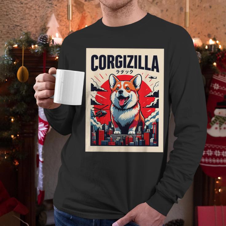 Japanese Art Corgi Dog Mom Dad Men Long Sleeve T-Shirt