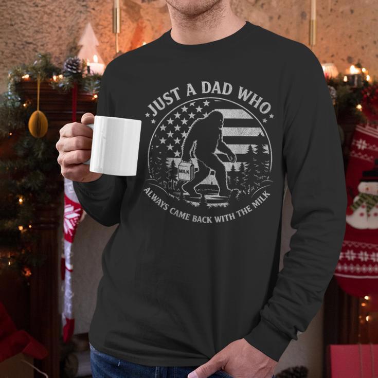 Just A Dad Who Always Came Back With The Milk Daddy Bigfoot Men Long Sleeve T-Shirt Just A Dad Who Always Came Back With The Milk Daddy Bigfoot Men Long Sleeve T-Shirt
