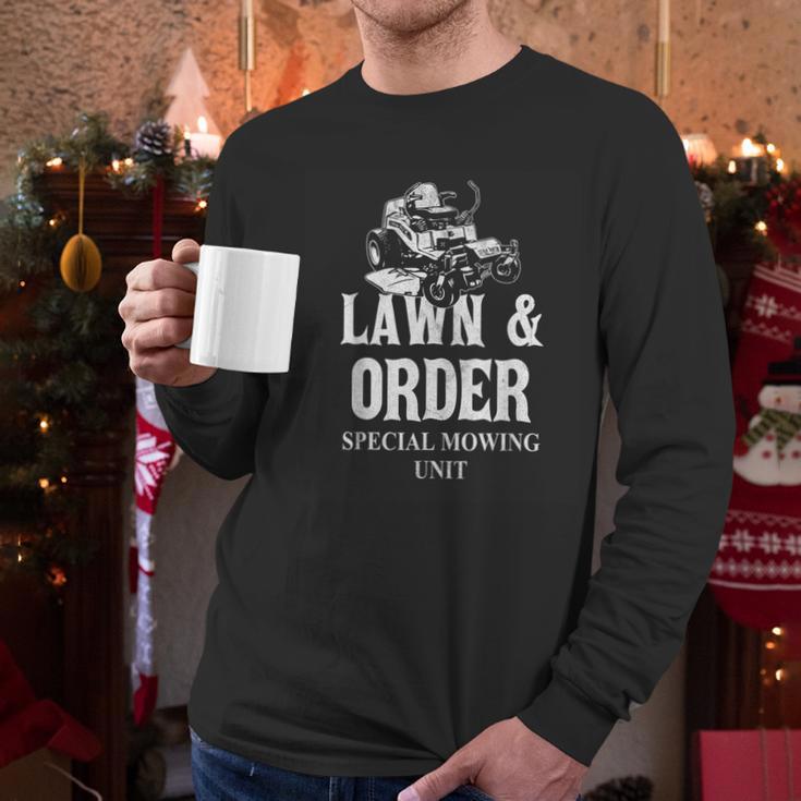 Lawn & Order Special Mowing Unit Dad Joke Lawn Mower Men Long Sleeve T-Shirt