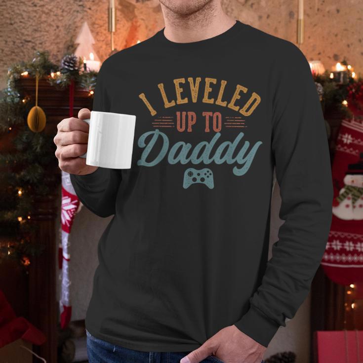Leveled Up To Daddy Father To Be New Dad Men Long Sleeve T-Shirt