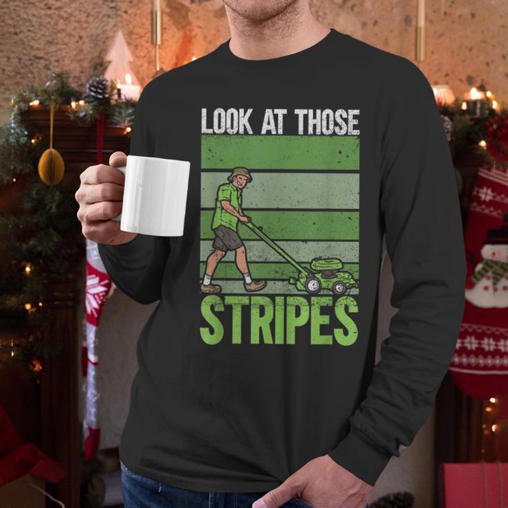 Look At Those Stripes Lawn Mowing Dad Lawn Mower Small Men Long Sleeve T-Shirt