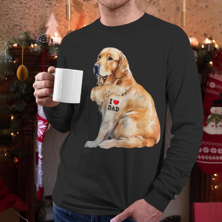 I Love Dad Patriotic Golden Retriever Canine Dog Lover Men Long Sleeve T-Shirt