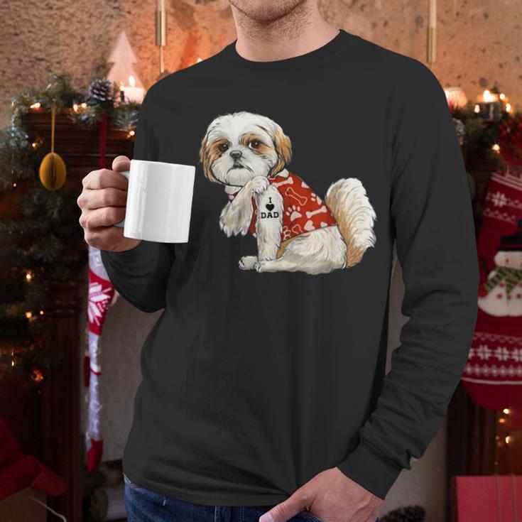I Love Dad Tattoo Shih Tzu Dad Father's Day Men Long Sleeve T-Shirt