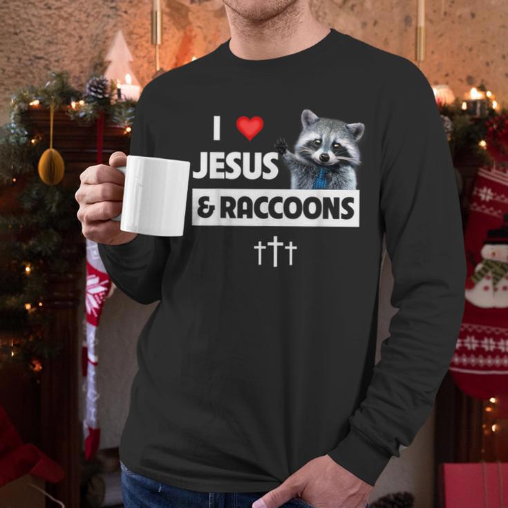 I Love Jesus And Raccoons Mom Dad Christian Love Jesus Bible Men Long Sleeve T-Shirt