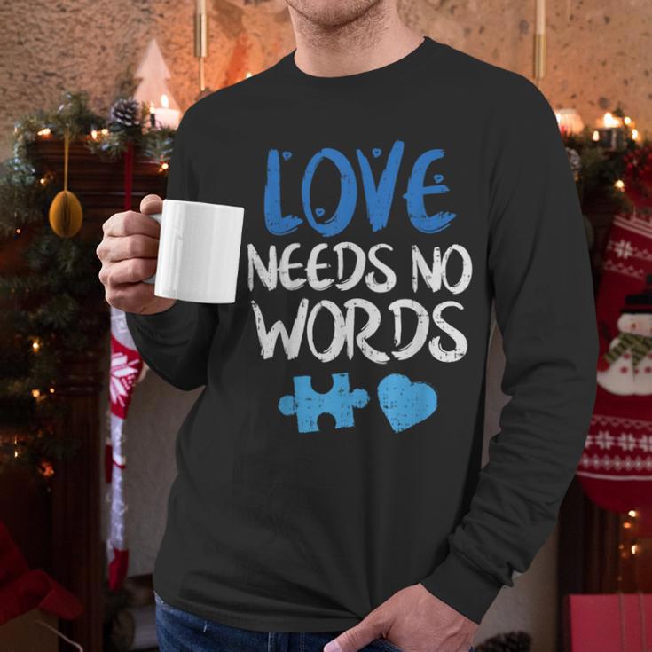 Love Needs No Words Autism Awareness Shirt Mom Dad Teacher Men Long Sleeve T-Shirt