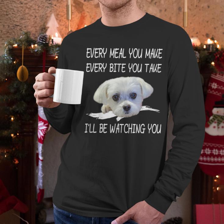 Maltese Dog Watching Owner Quote Puppy Mom Dad Men Women Girls Kids Men Long Sleeve T-Shirt