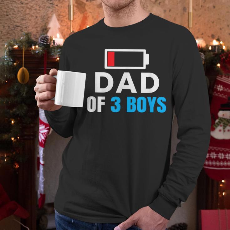 Matching Father's Day Low Battery Dad Of 3 Boys Men Long Sleeve T-Shirt