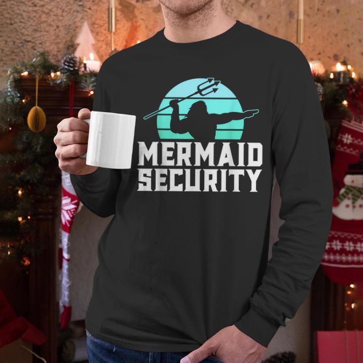 Mermaid Security Shirt Boys Swimmer Dad Merdad Trident Men Long Sleeve T-Shirt