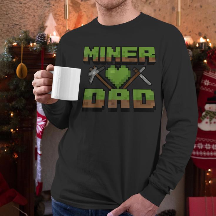 Miner Dad Birthday Boy Party Video Gamer Pixel Men Long Sleeve T-Shirt