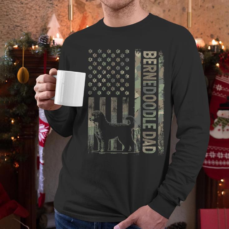 Mini Bernedoodle Dad Camo USA Flag DESIGN ON BACK Men Long Sleeve T-Shirt