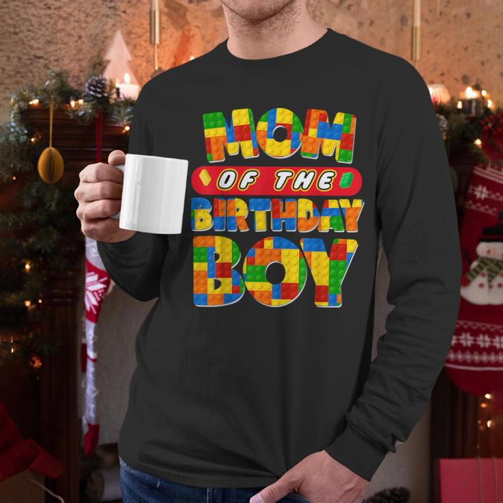 Mom And Dad Birthday Boy Building Bricks Family Party Decor Men Long Sleeve T-Shirt