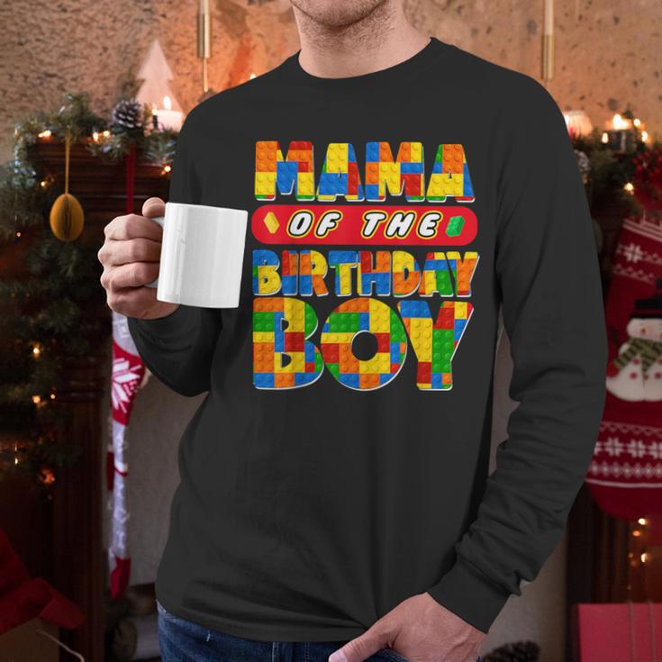 Mom And Dad Mama Birthday Boy Building Bricks Family Party Men Long Sleeve T-Shirt
