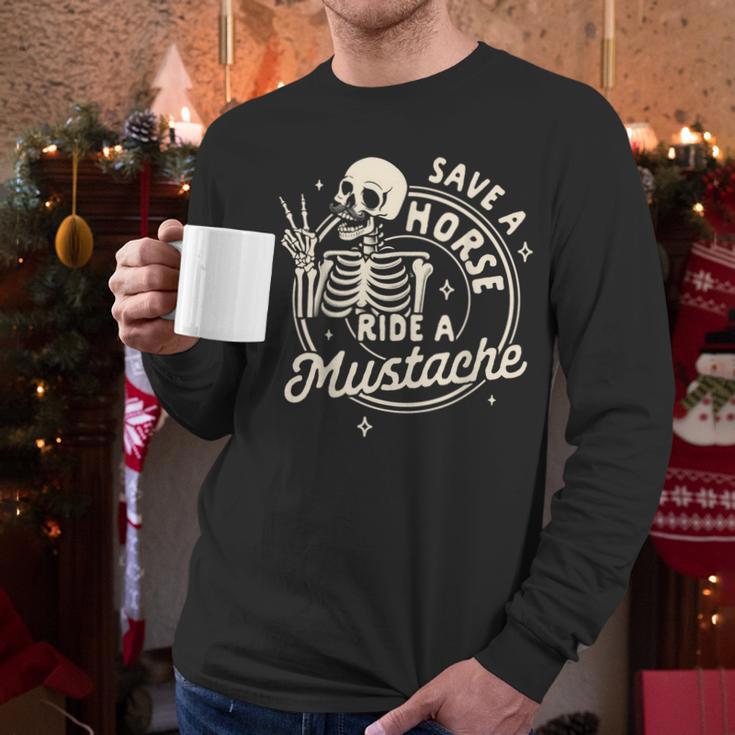 Mustache Dad Father’s Day Save A Horse Ride A Mustache Men Long Sleeve T-Shirt