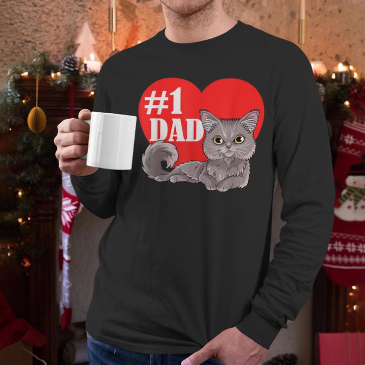 Nebelung Cat 1 Dad Father's Day Daddy Heart Decor For Men Women Kids Men Long Sleeve T-Shirt