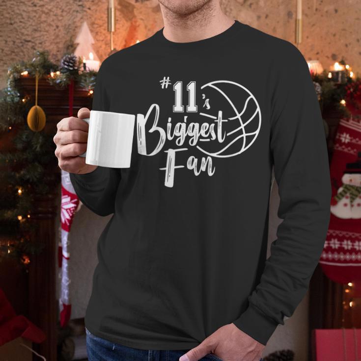 Number 11's Biggest Fan Shirt Basketball Player Mom Dad Men Long Sleeve T-Shirt