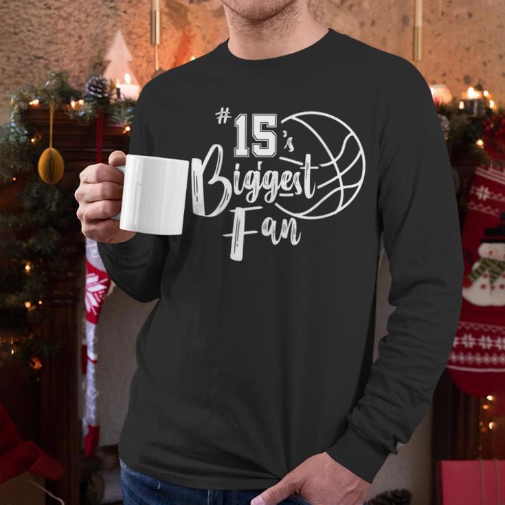 Number 15's Biggest Fan Shirt Basketball Player Mom Dad Men Long Sleeve T-Shirt Number 15's Biggest Fan Shirt Basketball Player Mom Dad Men Long Sleeve T-Shirt