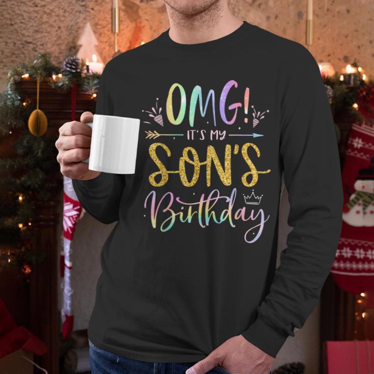 OMG It's My Son's Birthday Happy Bday Tie Dye Mom Dad Men Long Sleeve T-Shirt