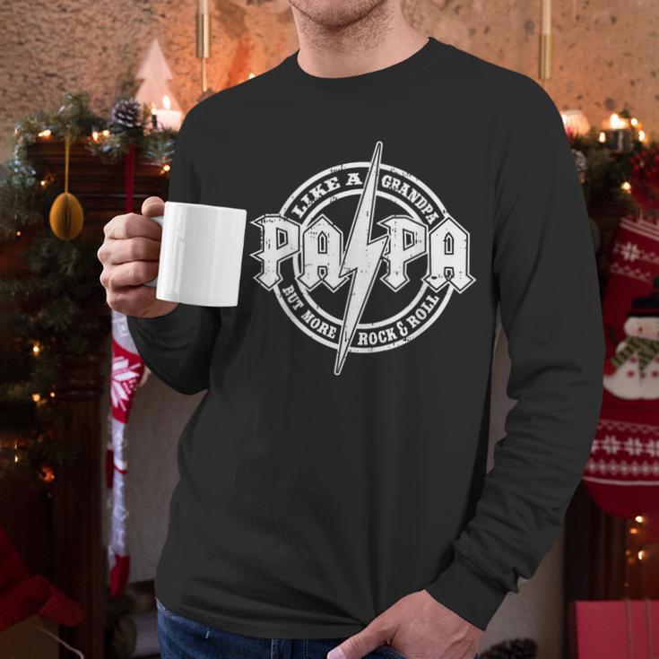 Papa Like A Grandpa Fathers Day Rocker Dad Rock Music Men Men Long Sleeve T-Shirt