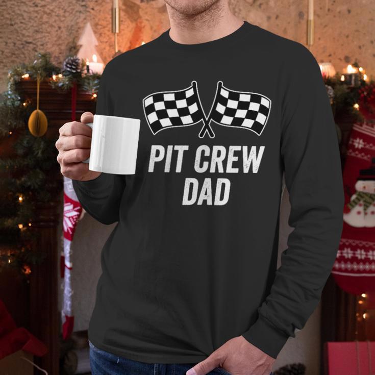 Pit Crew Dad Checkered Flag Hosting Race Car Birthday Partie Men Long Sleeve T-Shirt