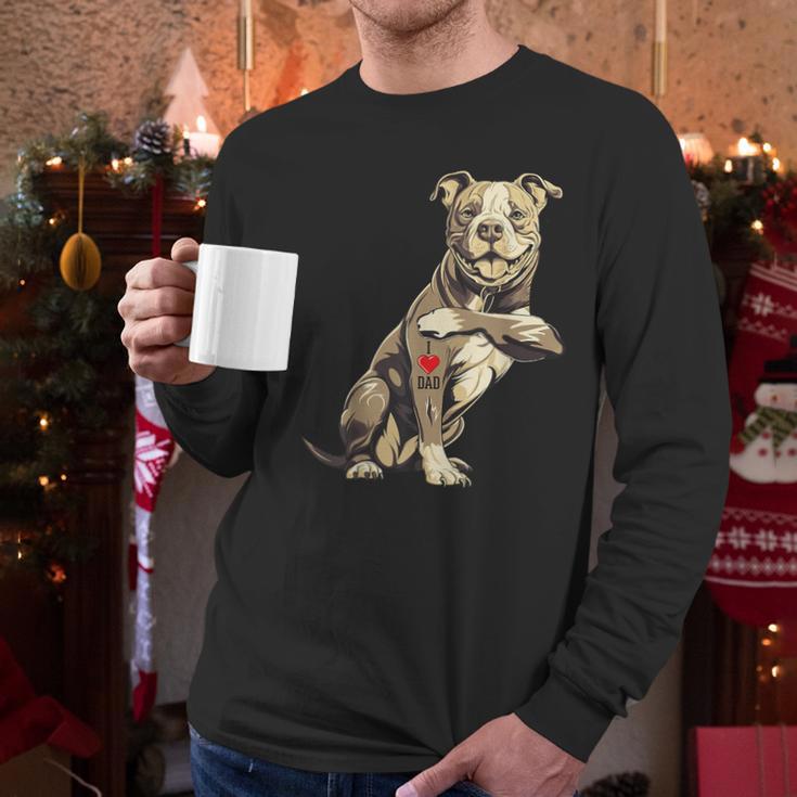 Pitbull I Love Dad Pit Bull Terrier Pettie Dog Owner Father Men Long Sleeve T-Shirt