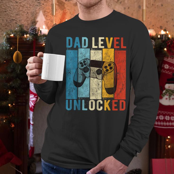 Pregnancy Announcement Dad Level Unlocked New Daddy Father Men Long Sleeve T-Shirt