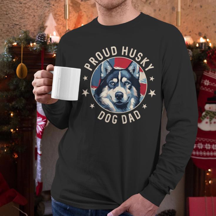 Proud Husky Dad American Flag Patriotic Husky Dad Men Long Sleeve T-Shirt