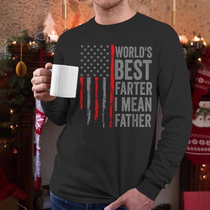 Retro Dad World's Best Farter I Mean Father Vintage Flag Usa Men Long Sleeve T-Shirt