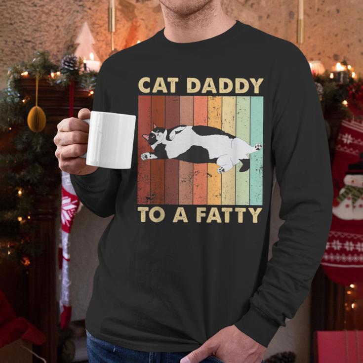 Retro Fat Chonk Dad Tee Cat Daddy To A Fatty Men Long Sleeve T-Shirt